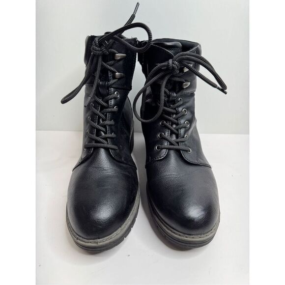 BareStraps Boots Size 10 Black Lug Sole Lace Up Round Toe Block Heel - Picture 4 of 10